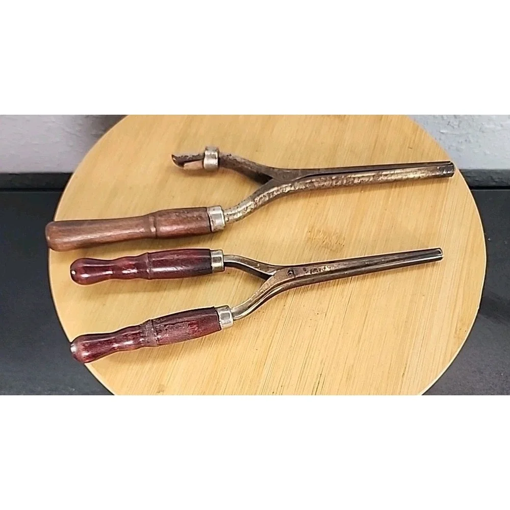 Vintage 2 Curling Iron‎ Metal With Red Handles